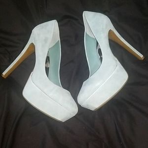 Seafoam Green faux suede platform pumps